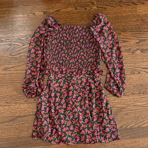 Floral Smocked shirt with Puff Sleeves and matching skirt and black tank.